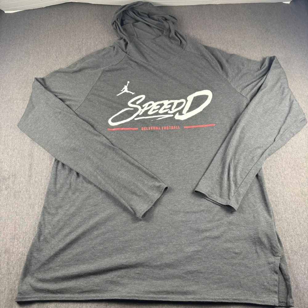 Jordan Oklahoma Football Speed Dri-FIT Hooded Shirt Mens XL Grey Long Sleeve